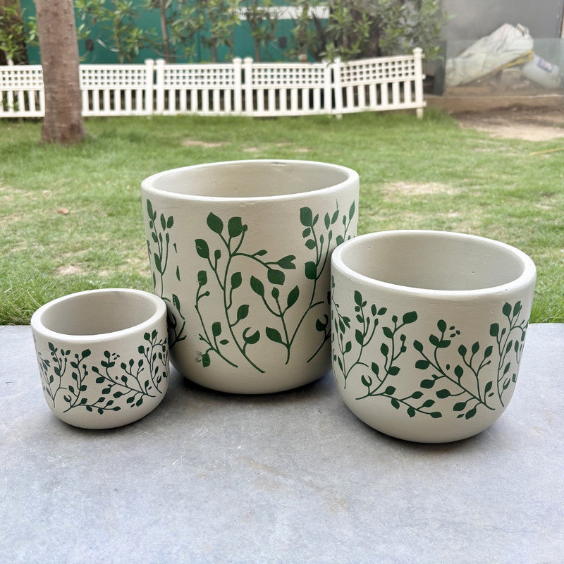 Set of 3 Hand-Painted Terracotta Planters –