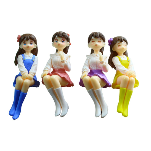 (set of 4) Adorable Sitting Girls Miniature| Girls Figurine for Home, Car and Office Decor| Bonsai Tray Garden -1.1x0.5x3.14 inch