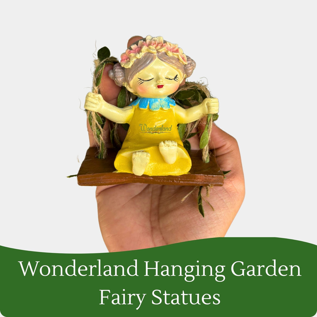 Whimsical Garden Fairy Girl on Swing (yellow)