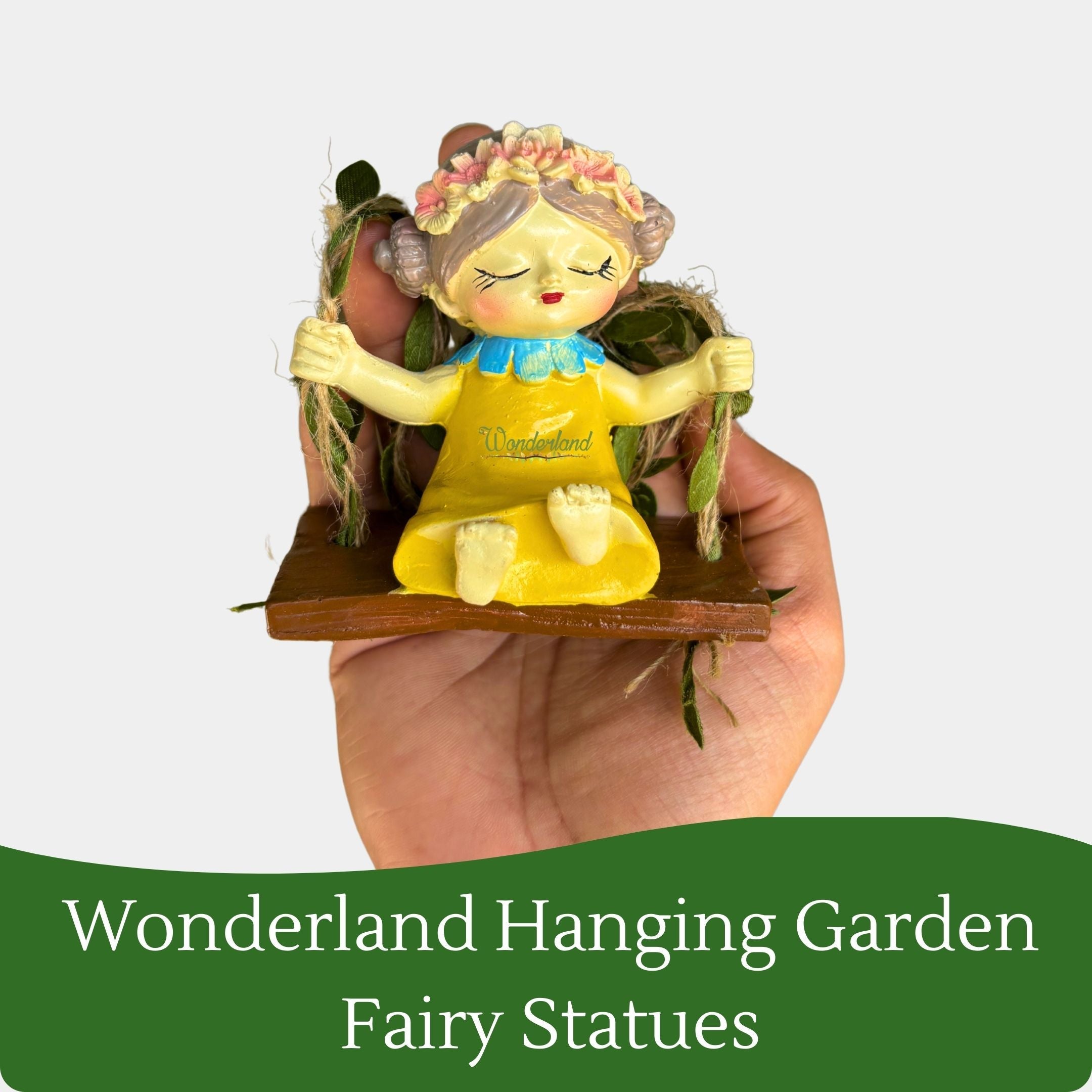 Whimsical Garden Fairy Girl on Swing (yellow)