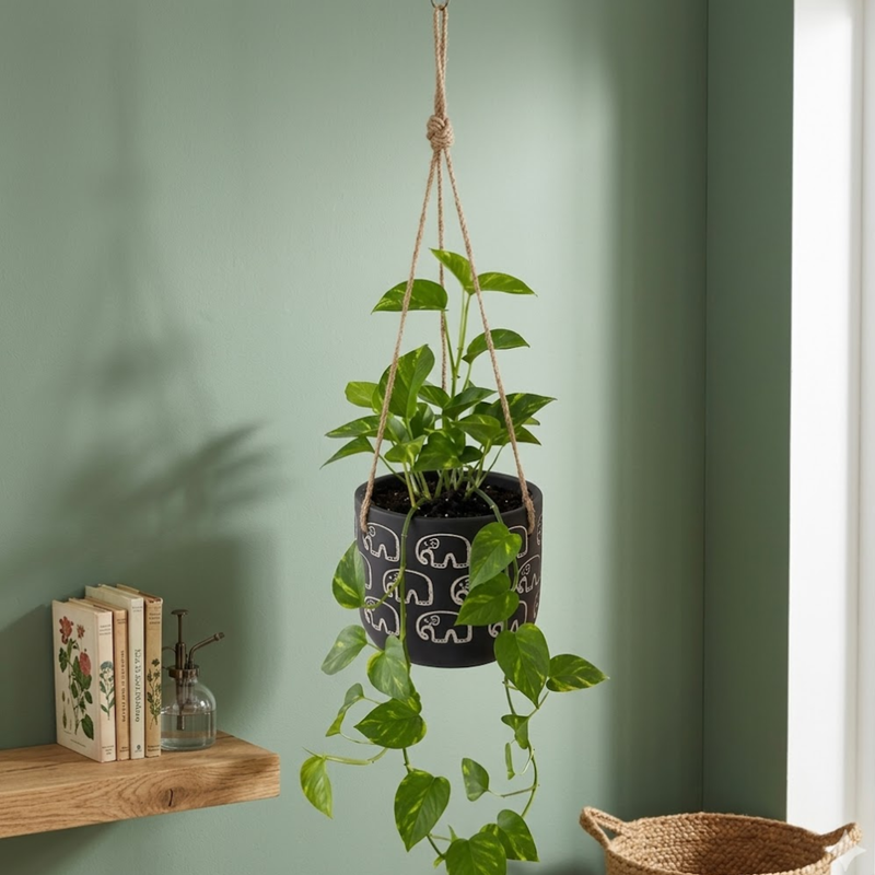 Black Hanging Planter-Cute Plant Pot - For Indoor/Outdoor Decor, (Plant not included)