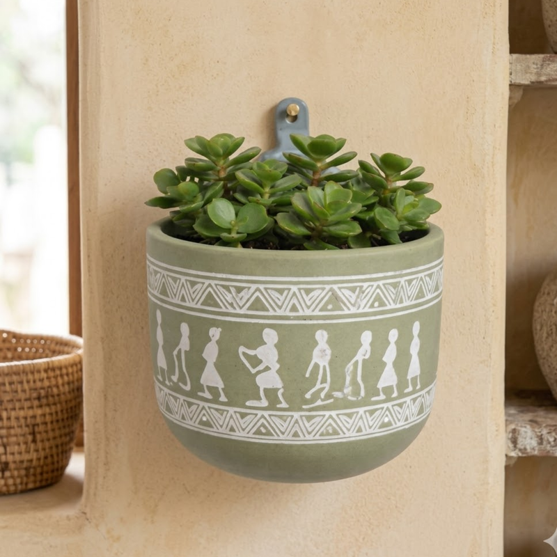 Sage Green Folk Art Wall Planter-For Indoor/Outdoor Decor, (Plant not included)