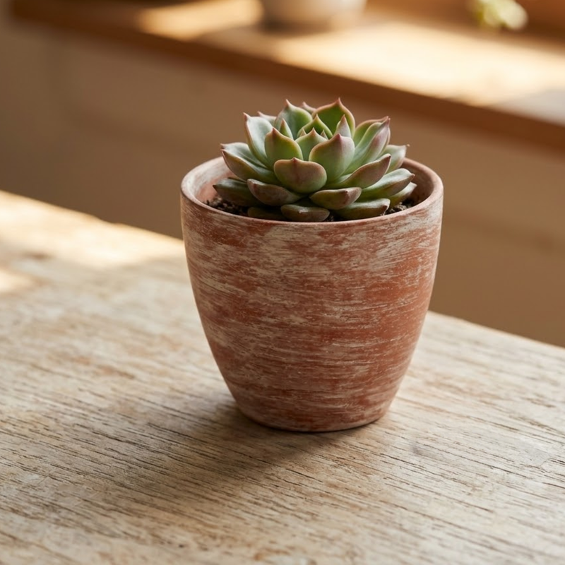 Hand-Finished Distressed Terracotta Planter – 5-Inch Rustic Weathered Clay Pot for Succulents, Herbs, and Indoor Plants