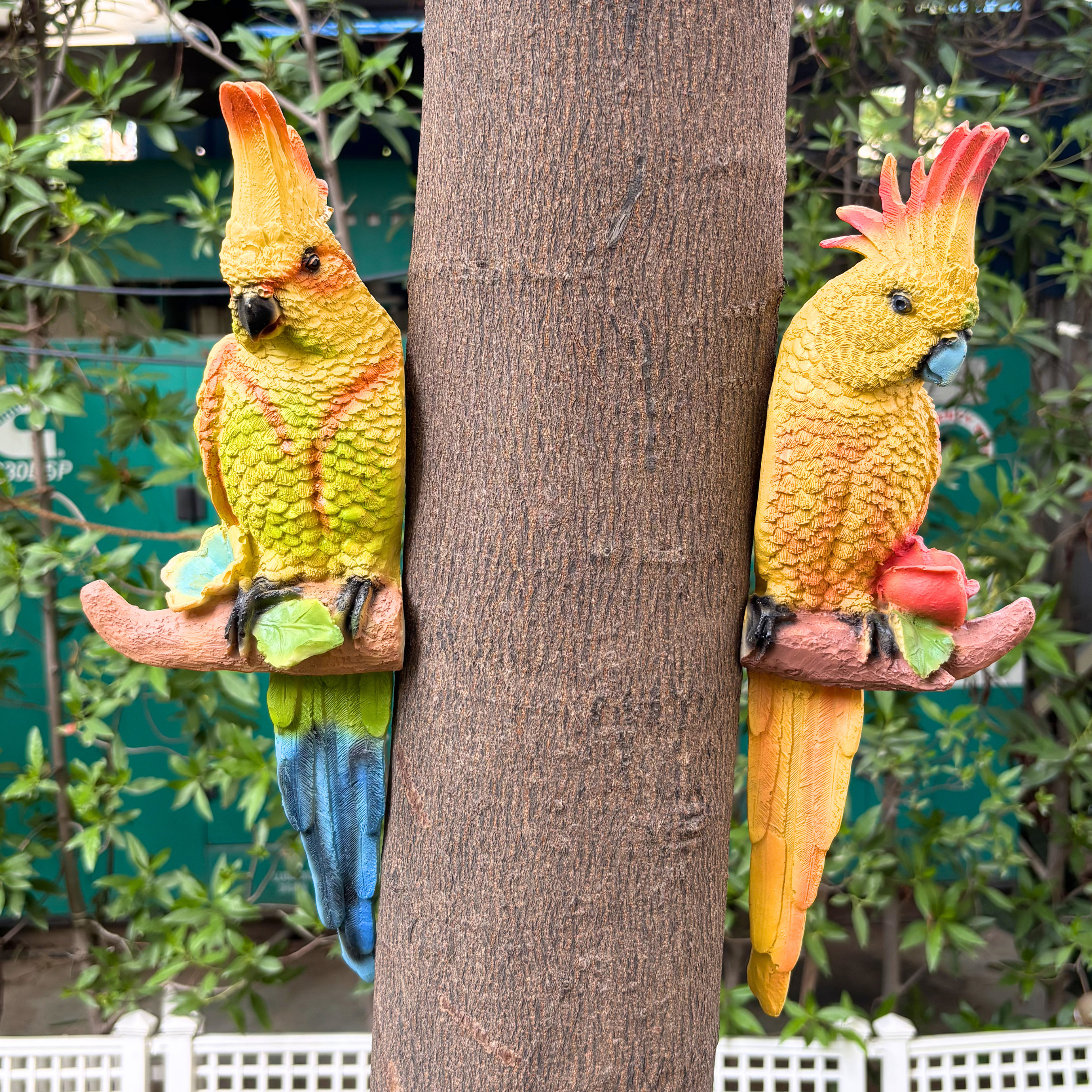 Hanging Green Parrot ( Set of 2 ) Garden Figurine