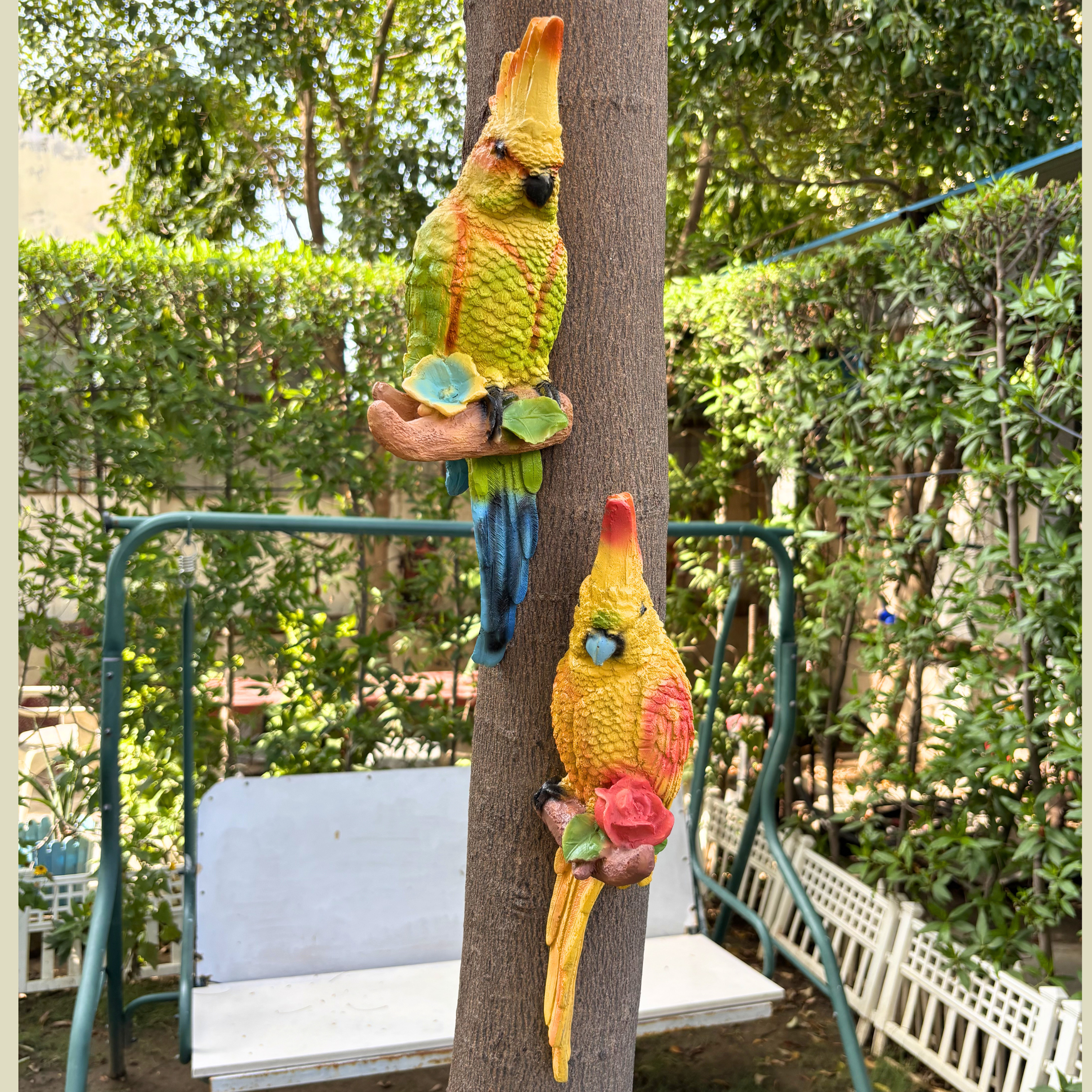 Hanging Green Parrot ( Set of 2 ) Garden Figurine