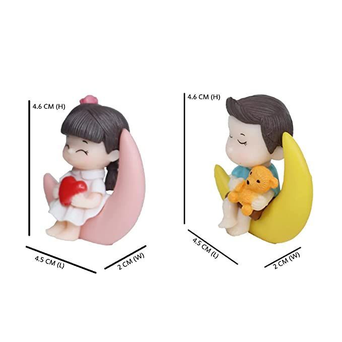Set of 2 Couple Miniature  Dolls on the moon Boy & Girl| Fairy Garden Accesory| Doll House| Bonsai Tray Graden| Valentine/ Anniversary Gift- Boy- 1.7x0.7x1.8, Girl-1.7x0.7x1.8inch