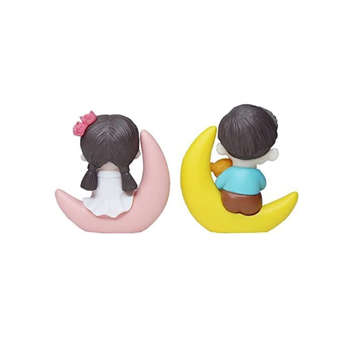 Set of 2 Couple Miniature  Dolls on the moon Boy & Girl| Fairy Garden Accesory| Doll House| Bonsai Tray Graden| Valentine/ Anniversary Gift- Boy- 1.7x0.7x1.8, Girl-1.7x0.7x1.8inch