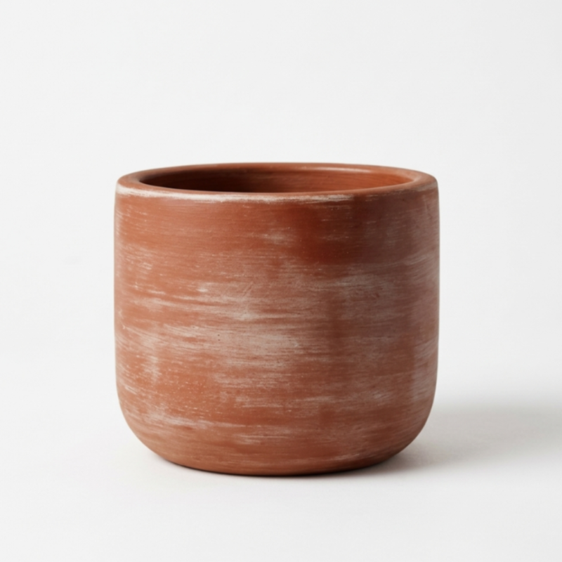 4 Inch Handcrafted Rustic Terracotta Planter - Aged Whitewash Cylinder Pot for Succulents, Herbs, and Indoor Plants