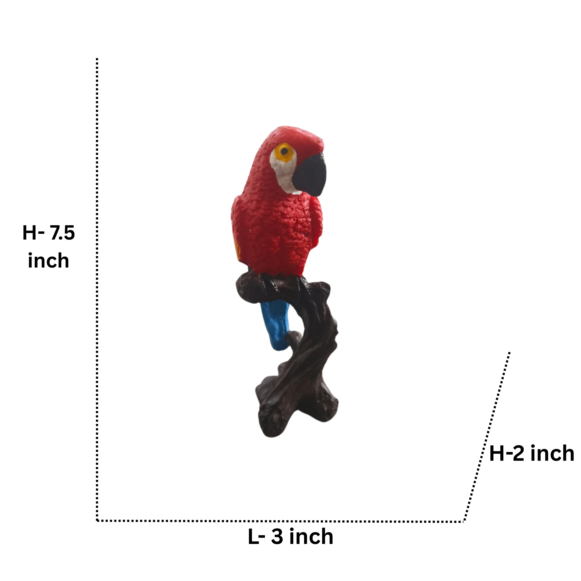 Pair of Lifelike Parrot Figurines on Branch Bases – Vibrant Red & Green Parrot Statue ( set of 2)