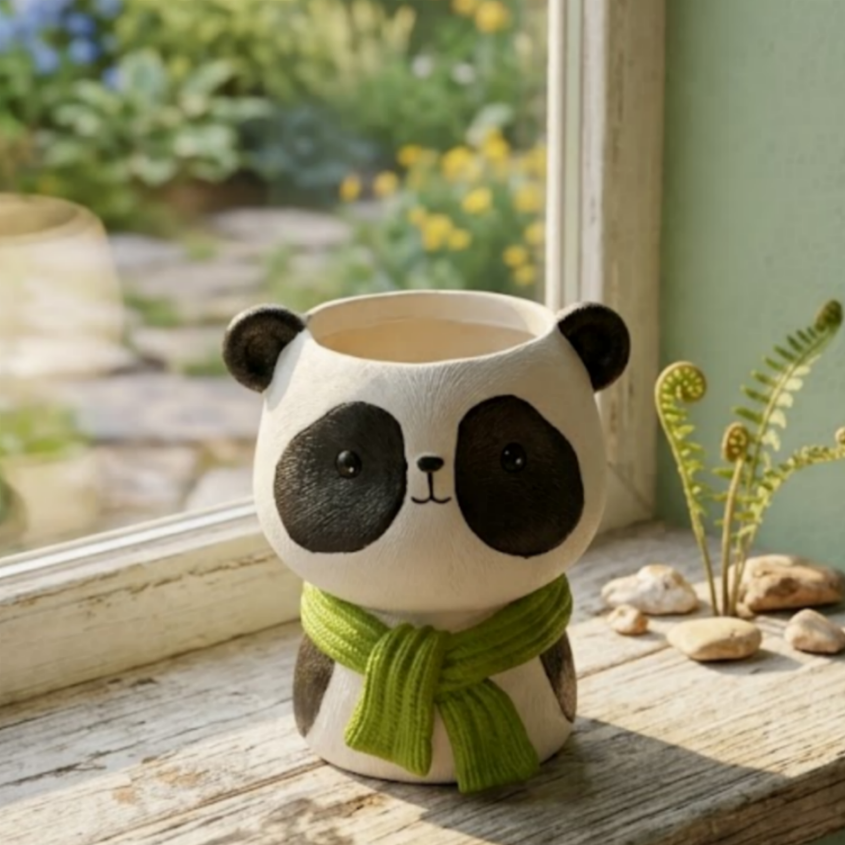 Panda Planter with blue Scarf – Cute Decorative Flower Pot (Plant not included)