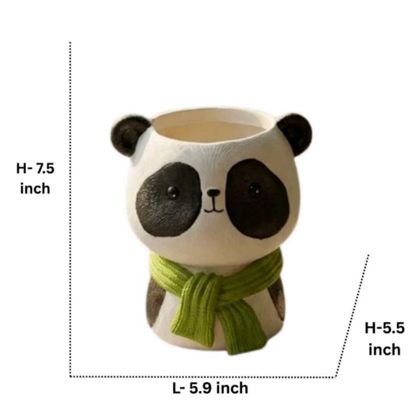 Panda Planter with blue Scarf – Cute Decorative Flower Pot (Plant not included)