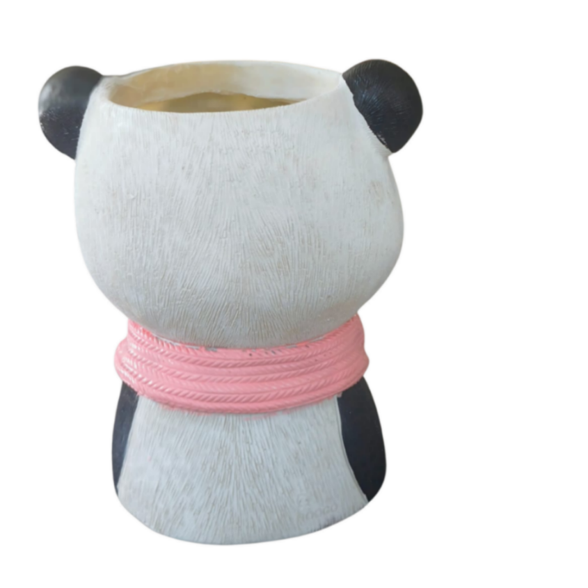 Cute Panda Animal Planter – Mini Flower Pot with Pink Scarf  (Plant not included)
