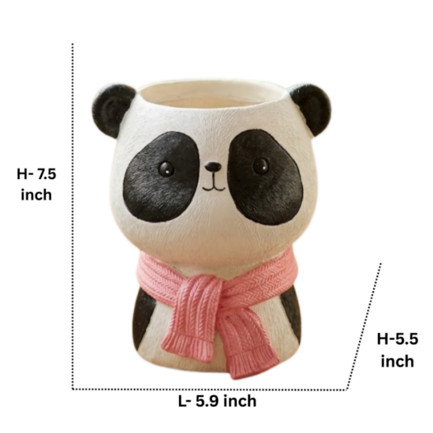 Cute Panda Animal Planter – Mini Flower Pot with Pink Scarf  (Plant not included)