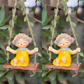 Set of 2 Hanging Garden Fairy Statues – Whimsical Girl on Swing Yellow