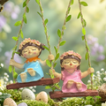 Hanging Fairy Girl Figurines – Set of 2 Hand-Painted Garden Swing Statues 3.5x2.1x3.6 inch