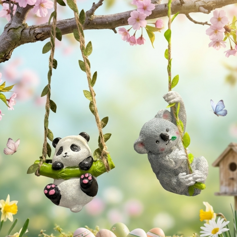Adorable Koala and Panda Hanging Garden Statues – 2-Piece Resin