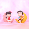 Set of 2 Couple Miniature  Dolls on the moon Boy & Girl| Fairy Garden Accesory| Doll House| Bonsai Tray Graden| Valentine/ Anniversary Gift- Boy- 1.7x0.7x1.8, Girl-1.7x0.7x1.8inch