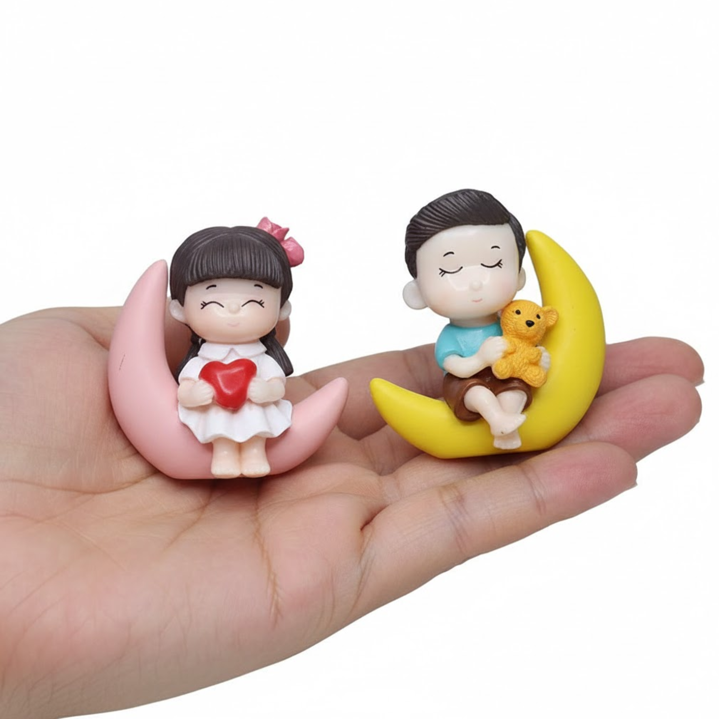 Set of 2 Couple Miniature  Dolls on the moon Boy & Girl| Fairy Garden Accesory| Doll House| Bonsai Tray Graden| Valentine/ Anniversary Gift- Boy- 1.7x0.7x1.8, Girl-1.7x0.7x1.8inch