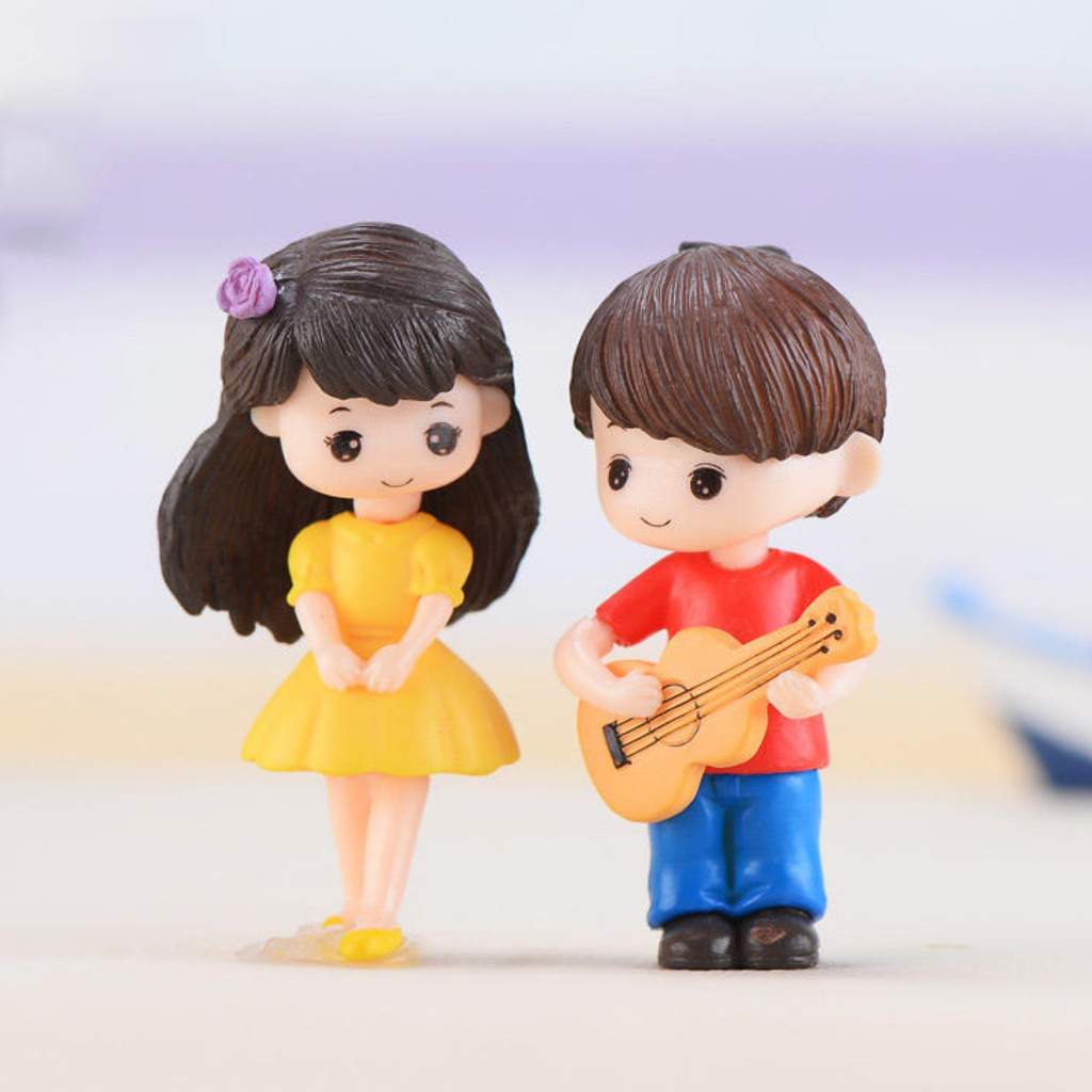 Set of 2 Girl & Boy playing guitar Couple Miniature |Figurine for landscape decoration,Plants Homedécor Gift Accessories| Doll House | Car Dashboard - Boy-1.2x0.6x2 Girl1.2x0.8x2 inch