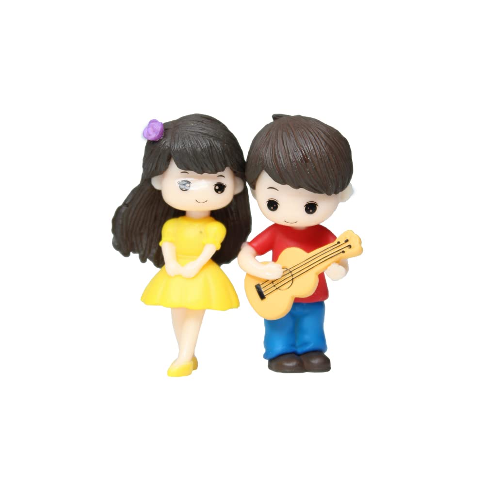 Set of 2 Girl & Boy playing guitar Couple Miniature |Figurine for landscape decoration,Plants Homedécor Gift Accessories| Doll House | Car Dashboard - Boy-1.2x0.6x2 Girl1.2x0.8x2 inch