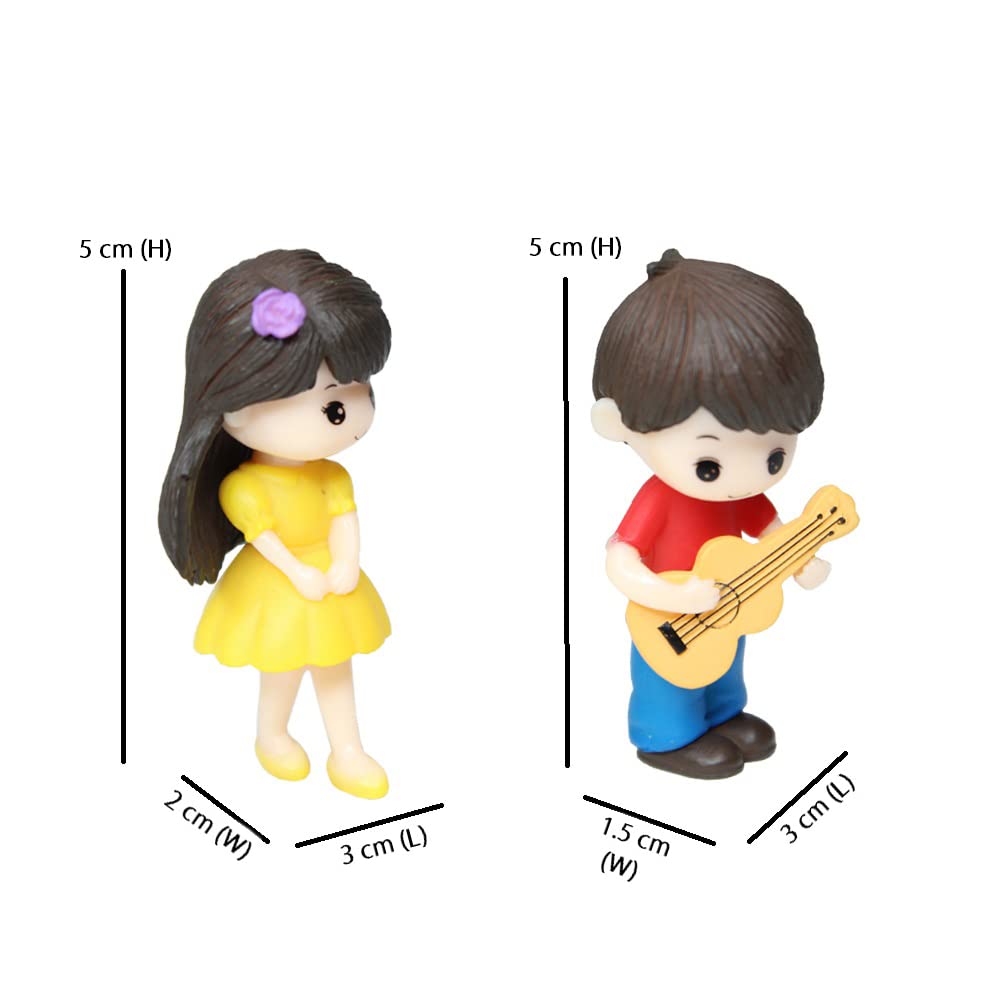 Set of 2 Girl & Boy playing guitar Couple Miniature |Figurine for landscape decoration,Plants Homedécor Gift Accessories| Doll House | Car Dashboard - Boy-1.2x0.6x2 Girl1.2x0.8x2 inch