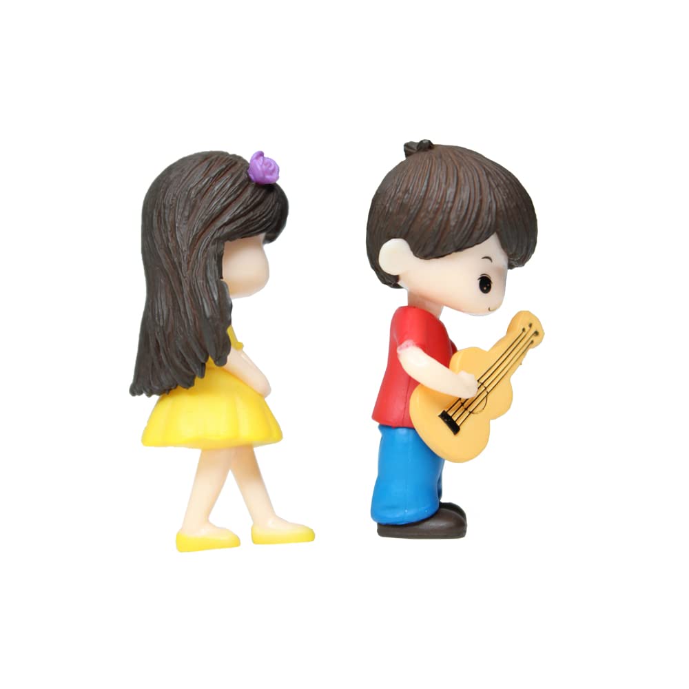 Set of 2 Girl & Boy playing guitar Couple Miniature |Figurine for landscape decoration,Plants Homedécor Gift Accessories| Doll House | Car Dashboard - Boy-1.2x0.6x2 Girl1.2x0.8x2 inch