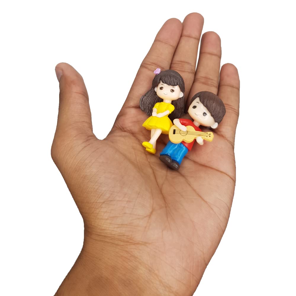 Set of 2 Girl & Boy playing guitar Couple Miniature |Figurine for landscape decoration,Plants Homedécor Gift Accessories| Doll House | Car Dashboard - Boy-1.2x0.6x2 Girl1.2x0.8x2 inch