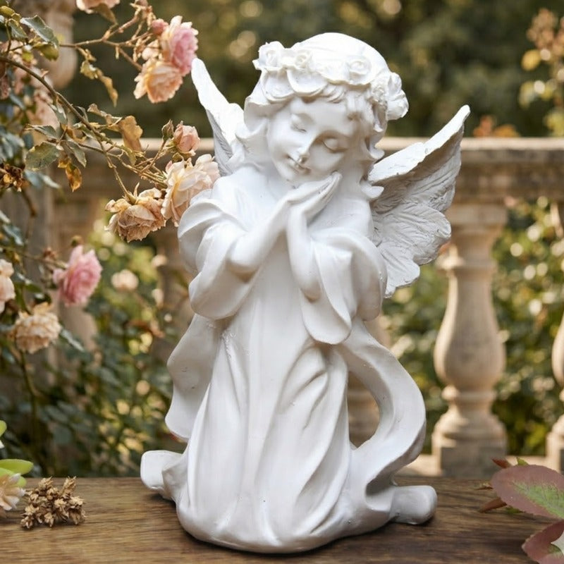 Elegant Kneeling Angel Cherub Statue – Home Decor, and Patio Sculpture