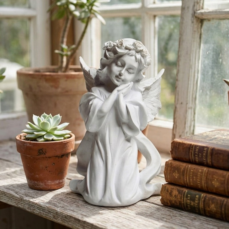 Elegant Kneeling Angel Cherub Statue – Home Decor, and Patio Sculpture