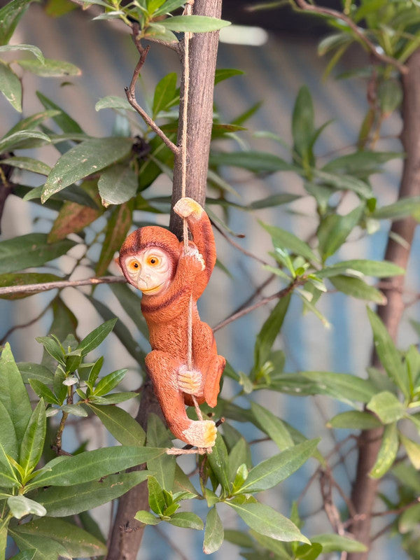 Adorable Hanging Monkey Garden Statue – Weather-Resistant Resin Figurine with Jute Rope