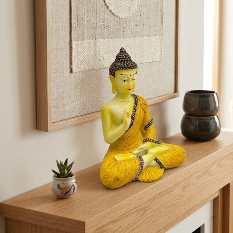 Meditating Buddha Statue – Yellow & Gold Robe Sitting Buddha