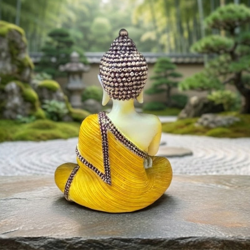 Meditating Buddha Statue – Yellow & Gold Robe Sitting Buddha