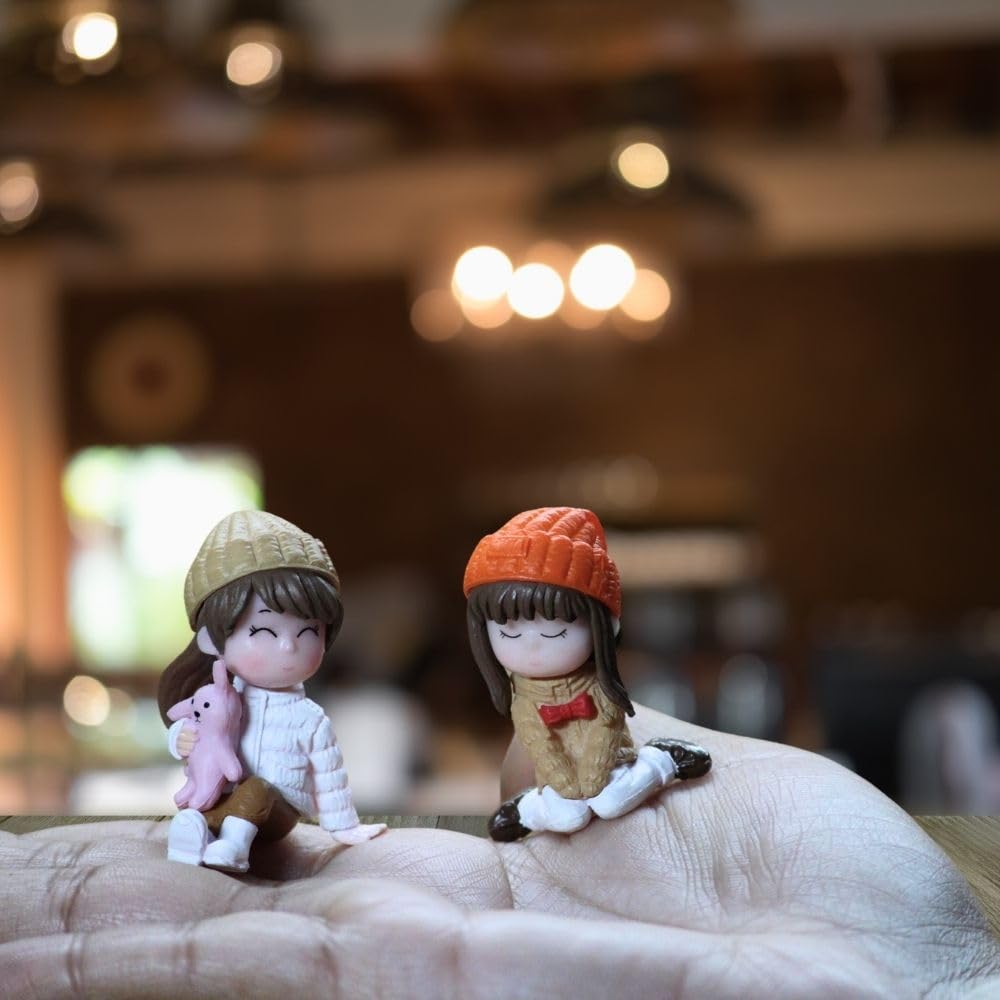 Imported Miniatures (Set of 1) Two Girls Sitting|Miniature Figurine| Shelf Decor | Resin Home Decor | Gift Items