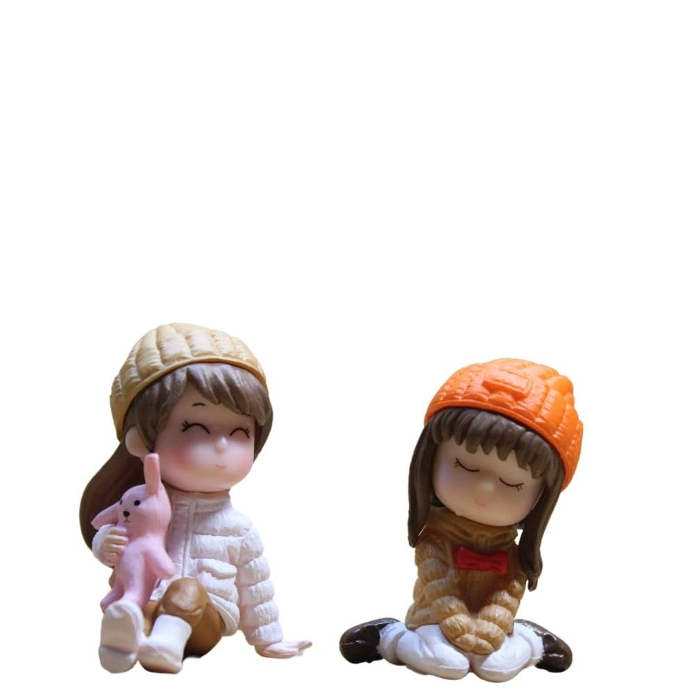 Imported Miniatures (Set of 1) Two Girls Sitting|Miniature Figurine| Shelf Decor | Resin Home Decor | Gift Items