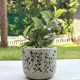 Terracotta Pot - Botanical Vine Print - Aesthetic Plant Pot - For Indoor/Outdoor Decor, For Plants, Flowers, And Herbs White