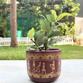 Terracotta Pot - Tribal Art Design - Decorative Plant Pot - For Indoor/Outdoor Decor, For Plants, Flowers, And Herbs Maroon