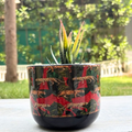 Terracotta Pot - Jungle Animal Print - Exotic Plant Pot - For Indoor/Outdoor Decor, For Plants, Flowers, And Herbs (Black/Red)