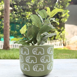 Terracotta Pot - Elephant Print - Cute Plant Pot - For Indoor/Outdoor Decor, For Plants, Flowers, And Herbs Green