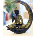 Elegant Black and Gold Meditating Buddha Idol on  Moon & Hand Base