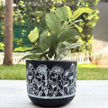 Terracotta Pot - Mushroom Forest Print - Whimsical Plant Pot - For Indoor/Outdoor Decor, For Plants, Flowers, And Herbs Black