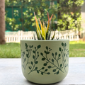 Terracotta Pot - Botanical Vine Print - Aesthetic Plant Pot - For Indoor/Outdoor Decor, For Plants, Flowers, And Herbs Green