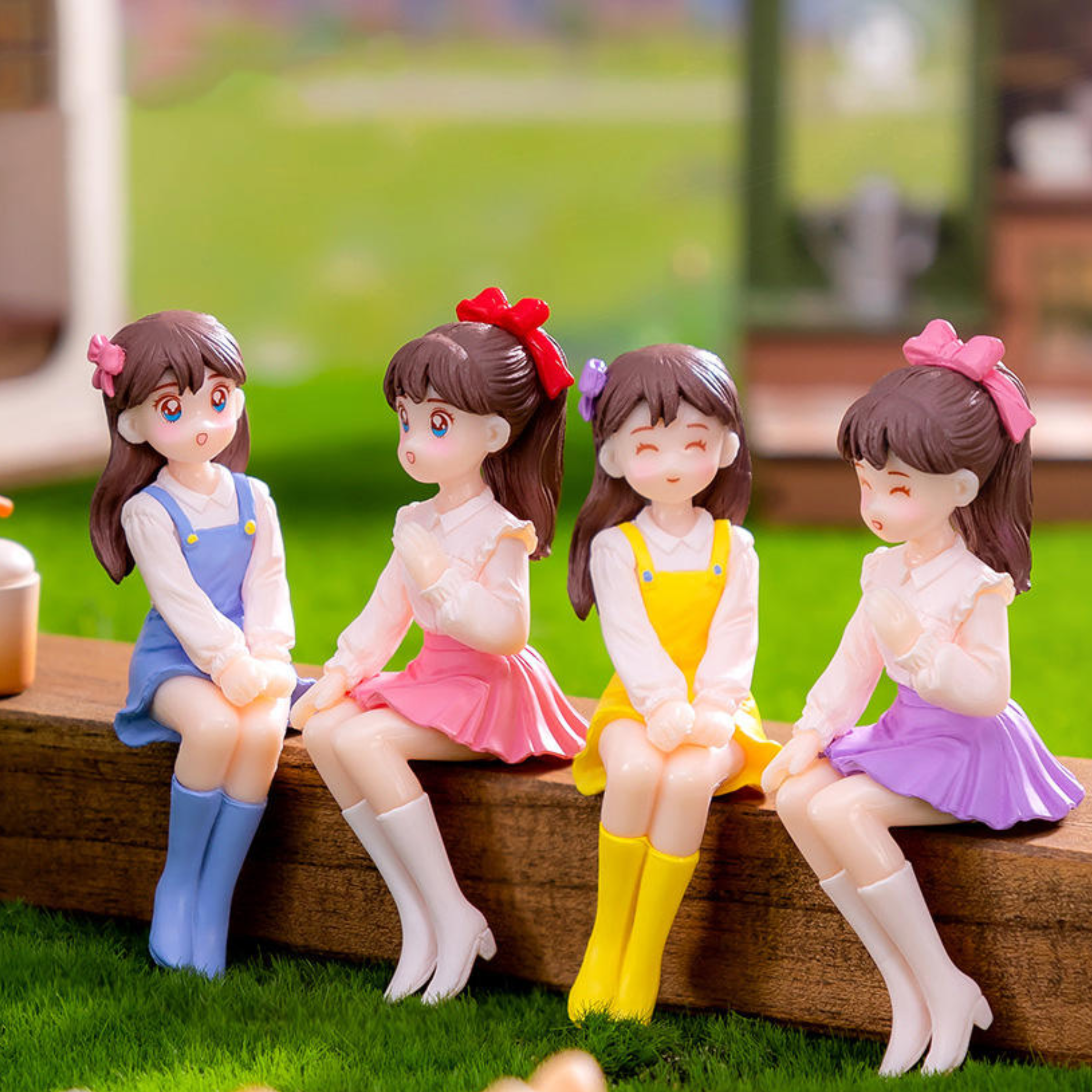 (set of 4) Adorable Sitting Girls Miniature| Girls Figurine for Home, Car and Office Decor| Bonsai Tray Garden -1.1x0.5x3.14 inch