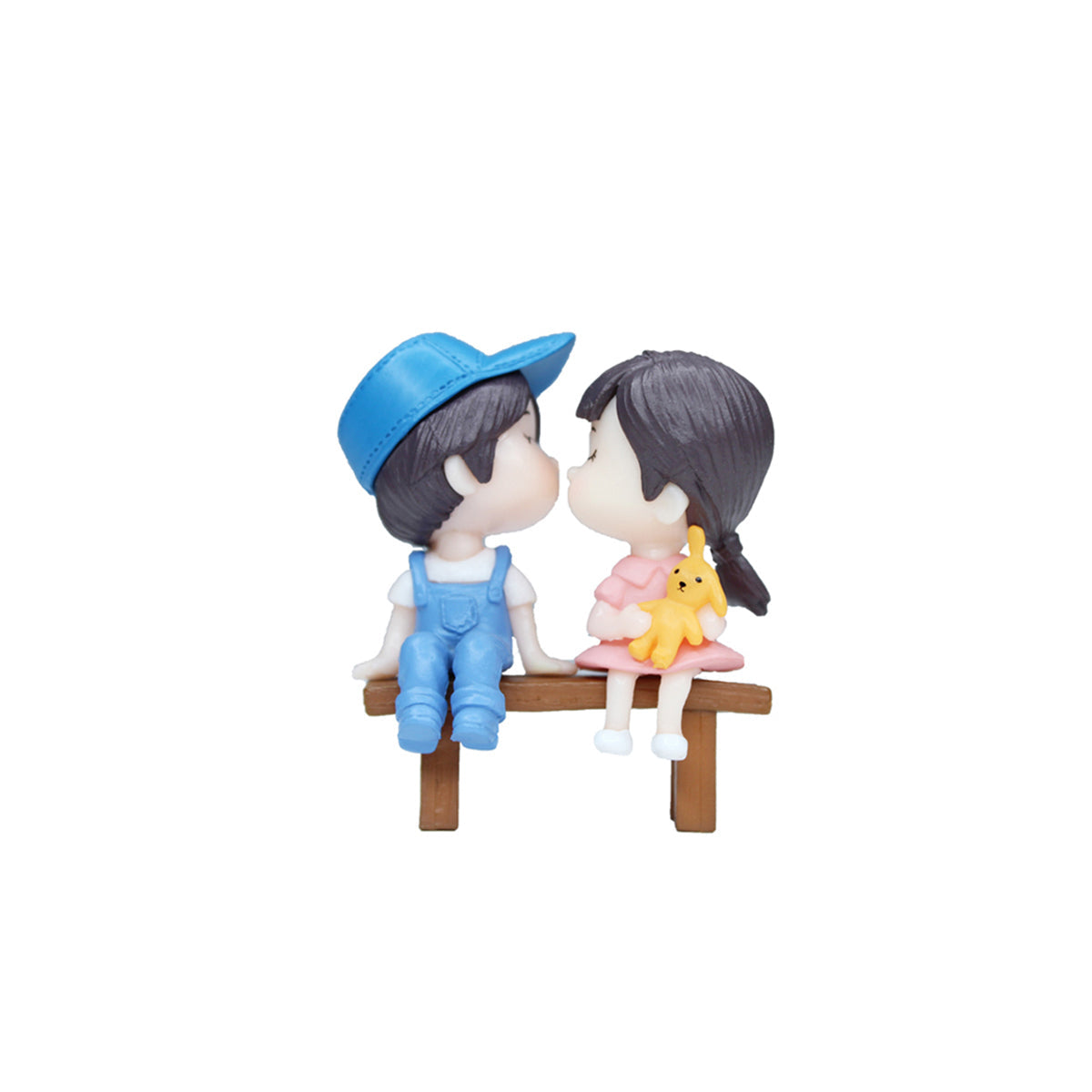 Couple Miniature Toys - Set of 2 Girl and Boy on bench (Blue)|Fairy garden accessories| Figurine Doll House Accessories | Bonsai Tray Garden Decor-2.1x0.9x2.3 inch