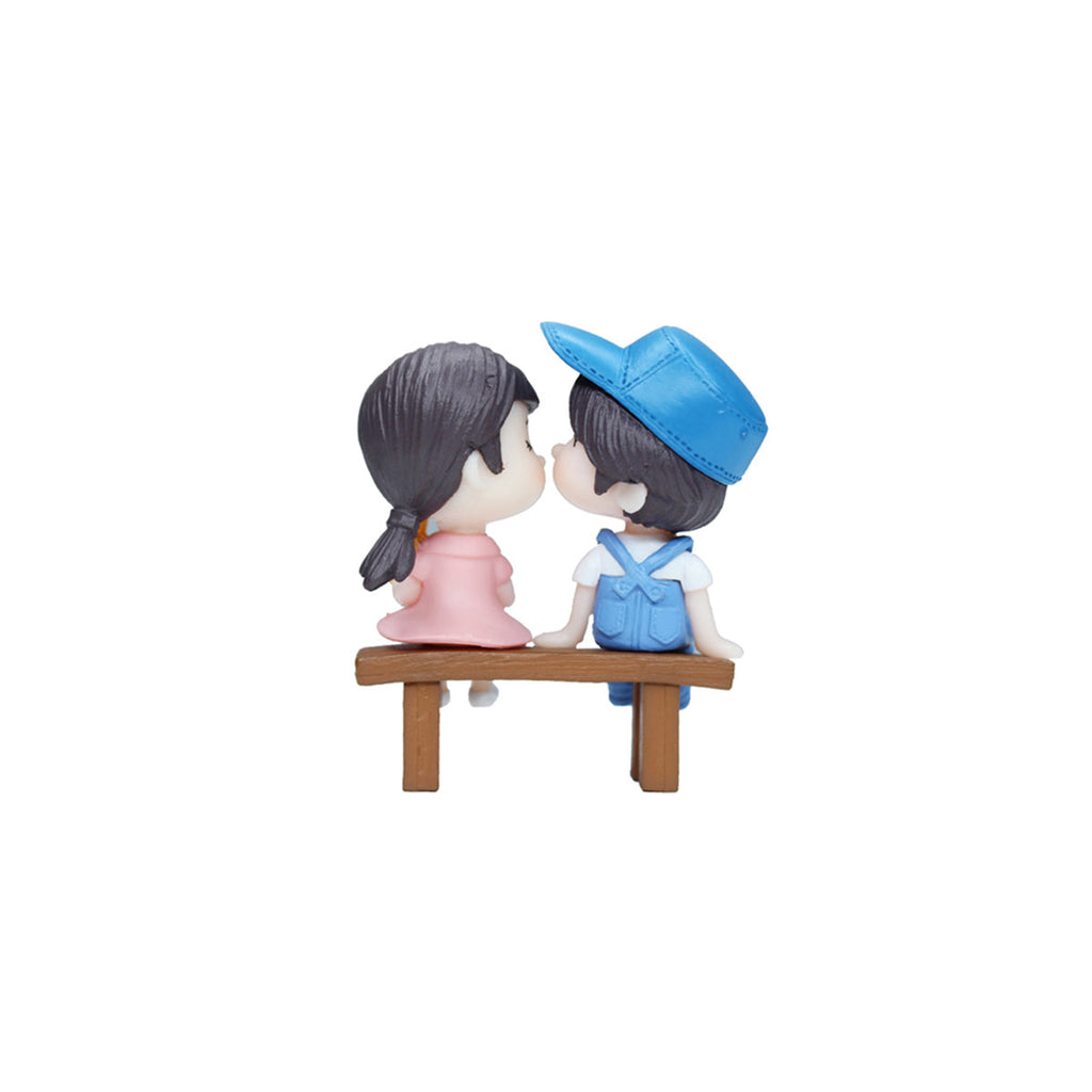 Couple Miniature Toys - Set of 2 Girl and Boy on bench (Blue)|Fairy garden accessories| Figurine Doll House Accessories | Bonsai Tray Garden Decor-2.1x0.9x2.3 inch