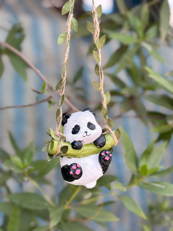 Adorable Hanging Panda on Bamboo Swing Figurine