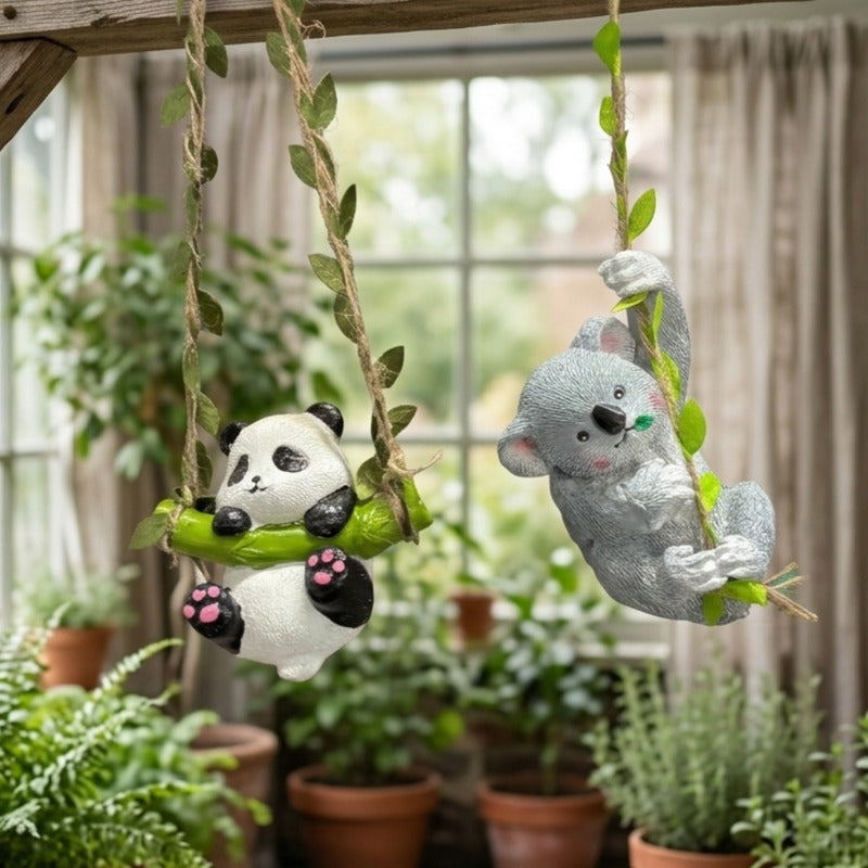 Adorable Koala and Panda Hanging Garden Statues – 2-Piece Resin