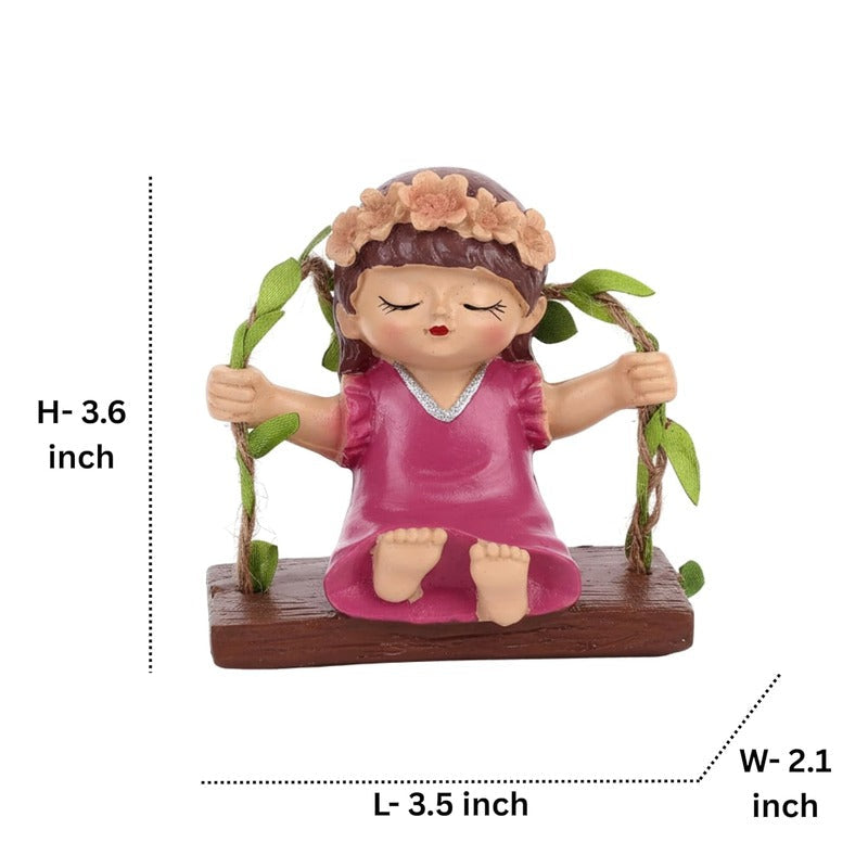 Hanging Fairy Girl Figurines – Set of 2 Hand-Painted Garden Swing Statues 3.5x2.1x3.6 inch