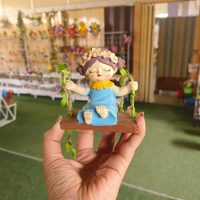 Hanging Fairy Girl Figurines – Set of 2 Hand-Painted Garden Swing Statues 3.5x2.1x3.6 inch