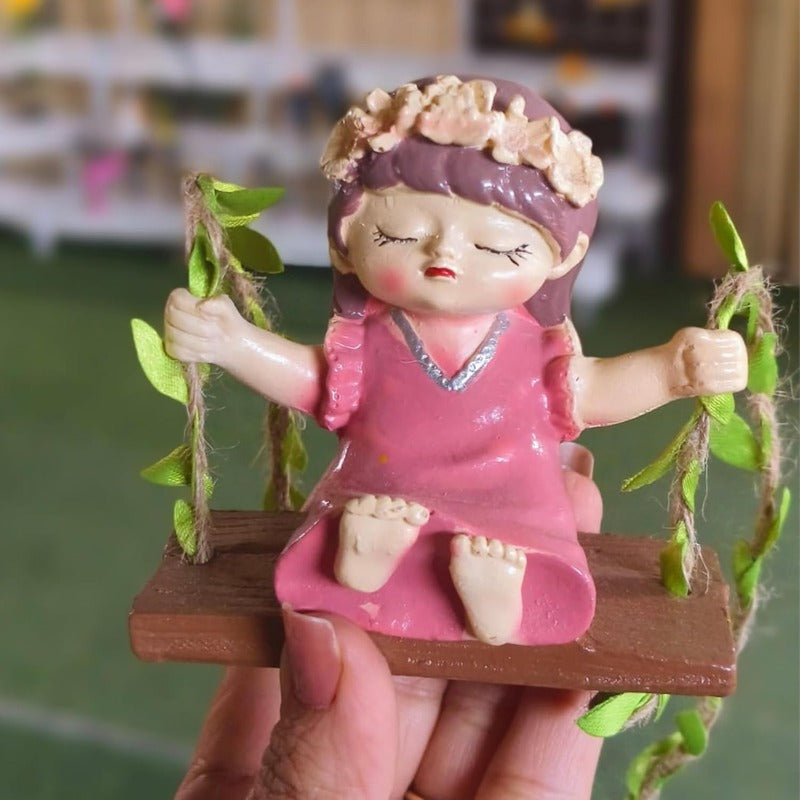 Garden Fairies on Hanging Swings – Set of 2- Pink & Yellow- 3.5x2.1x3.6inch