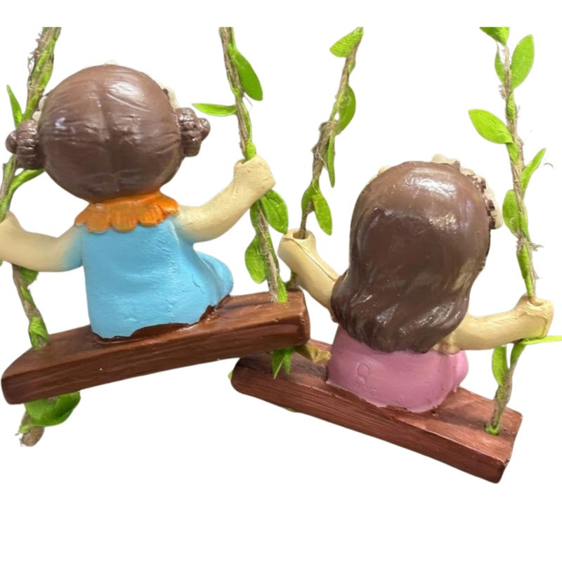 Hanging Fairy Girl Figurines – Set of 2 Hand-Painted Garden Swing Statues 3.5x2.1x3.6 inch